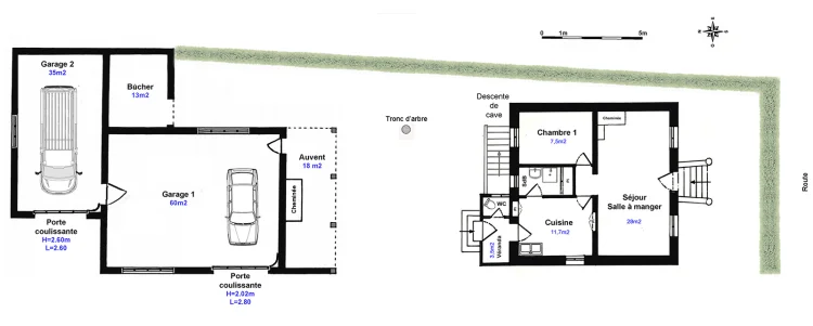 3-Room House with Large Garages on a 1,680 m² Lot with Mature Trees, 500 m from the Train Station, 5 Minutes from the Hi…