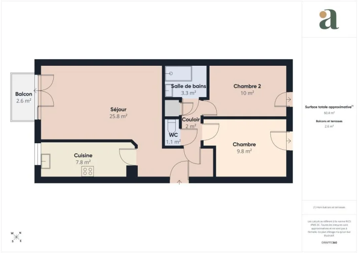 Argenteuil, 3-Room Apartment - 2 Bedrooms, Southwest-Facing Balcony and Parking, on the Top Floor of a Secure Residence photo 3